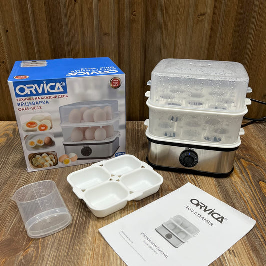 ORVICA ORM-9013 Electric Egg Boiler & Steamer 1600W – 2-Layer Egg Cooker with Timer