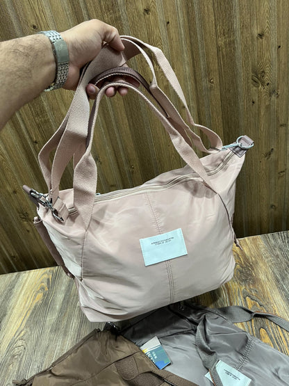 Brown Nylon Foldable Travel Tote Bag with Detachable Strap