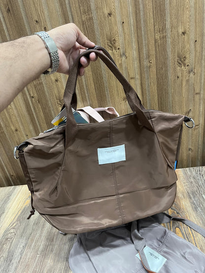 Brown Nylon Foldable Travel Tote Bag with Detachable Strap