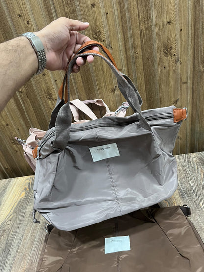 Brown Nylon Foldable Travel Tote Bag with Detachable Strap