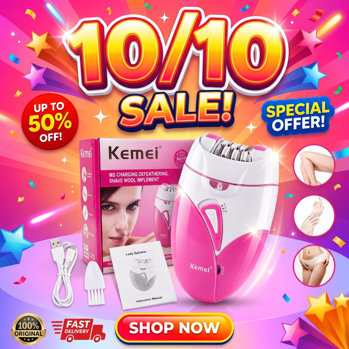 Kemie Ladies epilator hair removal machine Rechargeable