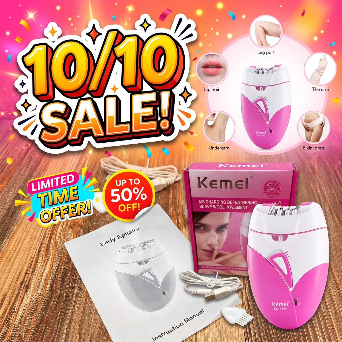 Kemie Ladies epilator hair removal machine Rechargeable