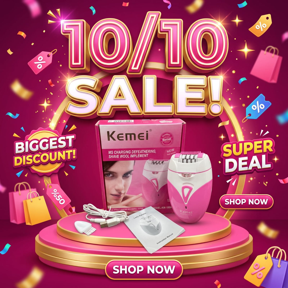 Kemie Ladies epilator hair removal machine Rechargeable