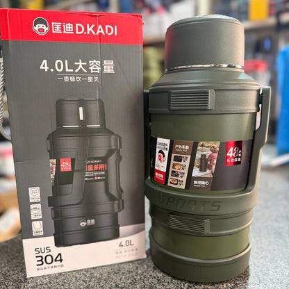D.KADI 4.0L Large Travel Thermos – 48H Insulated (Green)