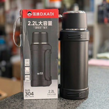 D.KADI 2.2L Vacuum Flask – Hot & Cold Thermos (Black)