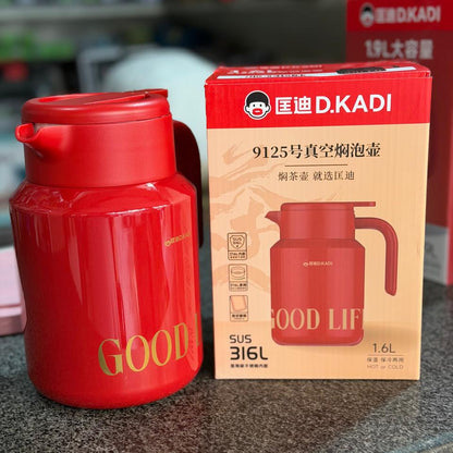D.KADI 1.6L Vacuum Tea Pot – 316L Steel Thermos (Red)
