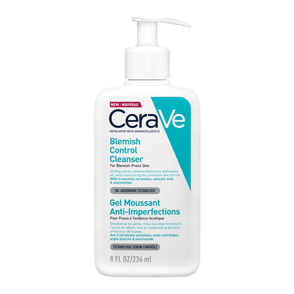 CeraVe Blemish Control Clean,ser an oil-absorbing facial wash formulated for acne-prone skin