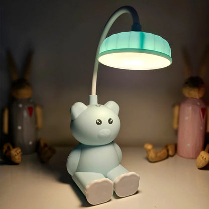 Cute Teddy Bear LED Desk Lamp with Manual Pencil Sharpener & Flexible Gooseneck