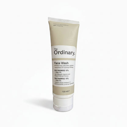 The Ordinary 100ml face wash tube, which is formulated with 10% Niacinamide and 1% Zinc