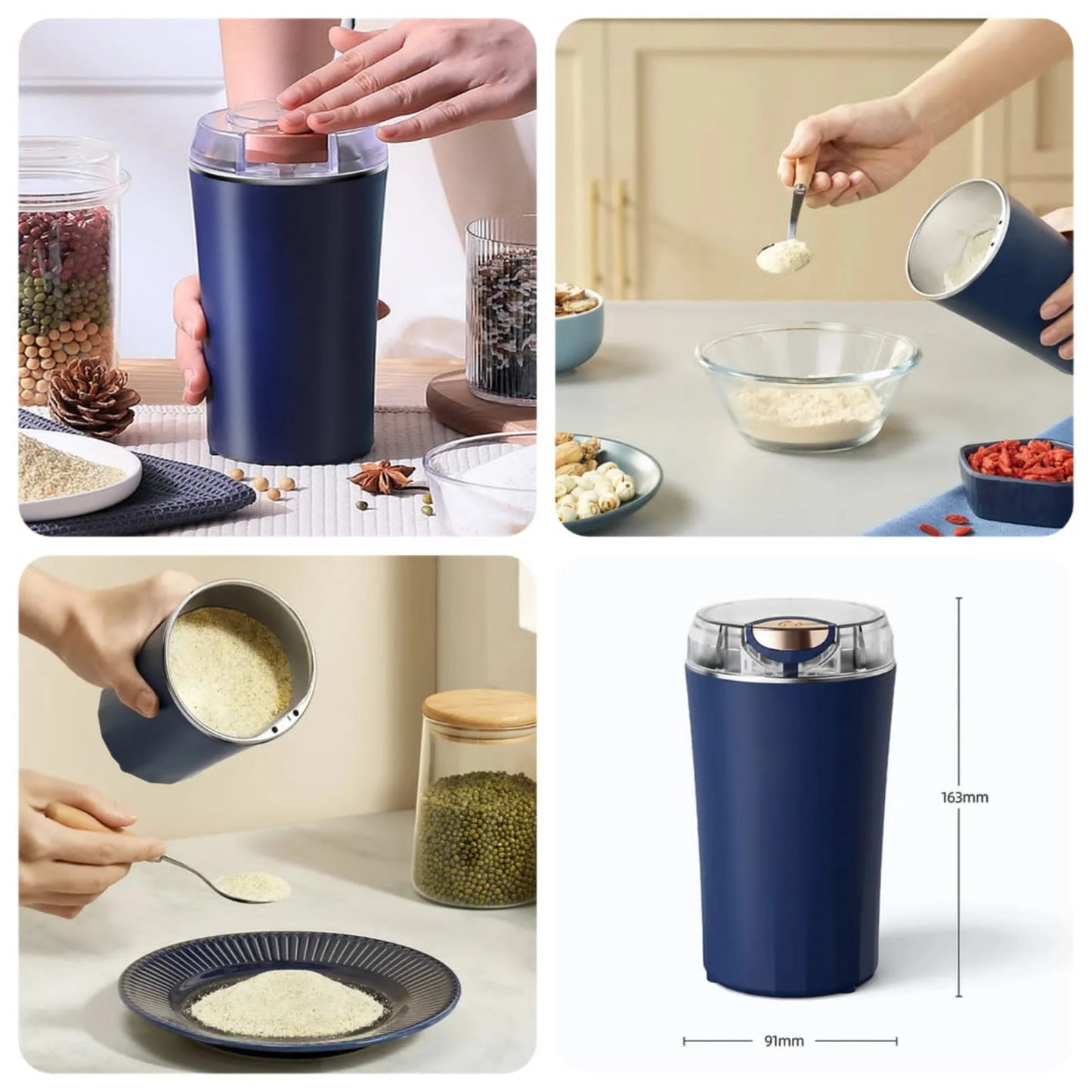 Kölax 300W Electric Coffee and Spice Grinder, Stainless Steel Blades, Portable Powder Grinder